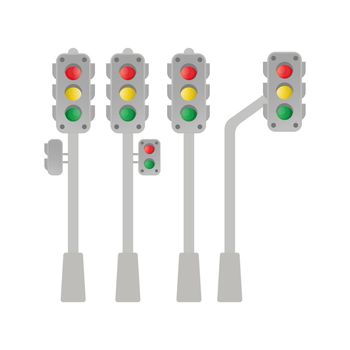 Vector set of light traffic lights. Variety of traffic lights isolated on a white background.