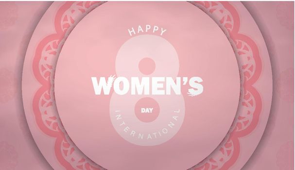 Holiday card 8 march international womens day pink color with luxury pattern
