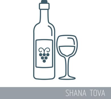 Bottle of wine and glass. Rosh Hashanah icon