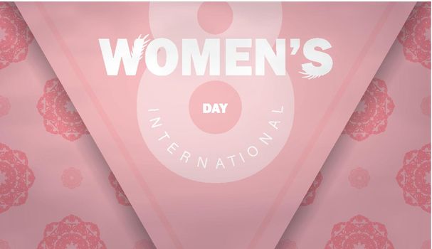 Postcard template international womens day pink color with abstract ornament