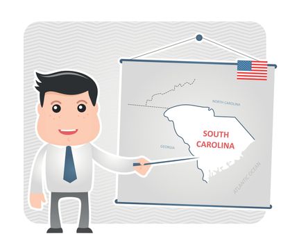 Man with a pointer points to map of SOUTH CAROLINA