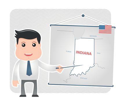 Man with a pointer points to a map of INDIANA