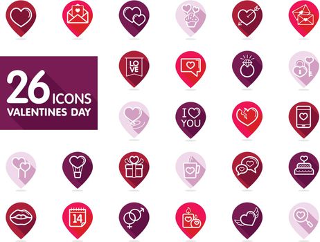 Valentine day set pin map icons