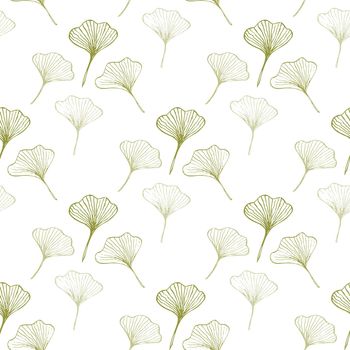 Ginkgo biloba hand drawn seamless pattern. Textile and wrapping paper design