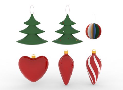 Christmas tree toy decoration on the white background 3d-rendering