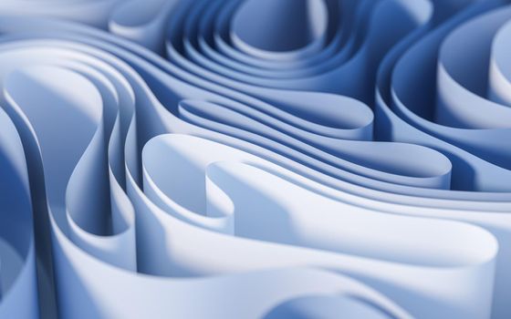Curvy paper with blue background, 3d rendering.