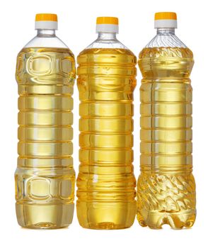 Set of sunflower oil in plastic bottle isolated on white background