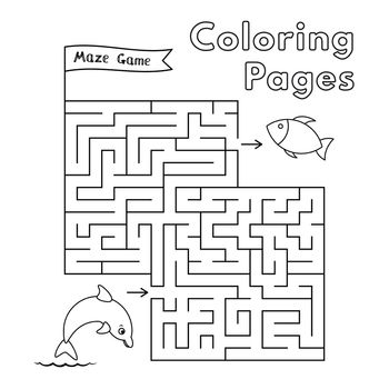 Cartoon Dolphin Coloring Book Maze Game