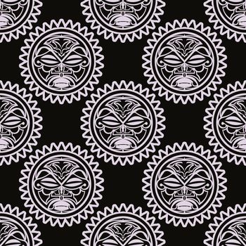 Vector seamless pattern Hawaiian tiki masks. Idols heads, maya antique culture, traditional indigenous symbols, ancient maori gods.