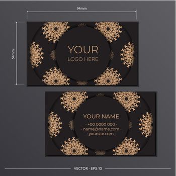 Business card template with luxury ornament. Template for print design of business cards Black with Greek patterns.