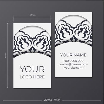 White business card with black ornaments. Print ready business card design with luxurious patterns.