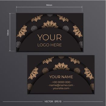 Vector black business card design with vintage patterns. Business card template with ornament.