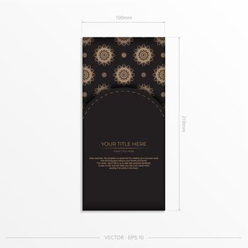 Vector preparation of invitation card with vintage patterns.Stylish template for postcard print design in black color with Greek