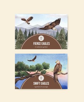 Facebook template with bald eagle concept,watercolor style.