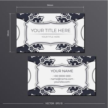 White business card design with Greek patterns. Stylish business cards with a place for your text and luxurious ornaments.