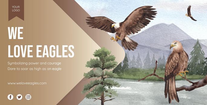 Billboard template with bald eagle concept,watercolor style.