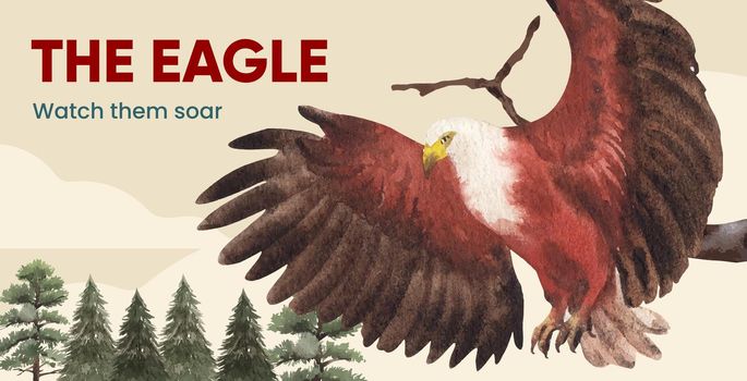 Billboard template with bald eagle concept,watercolor style.