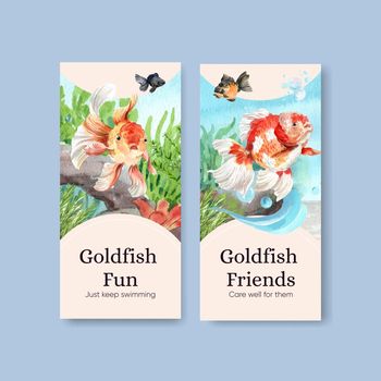 Flyer template with gold fish concept,watercolor style.