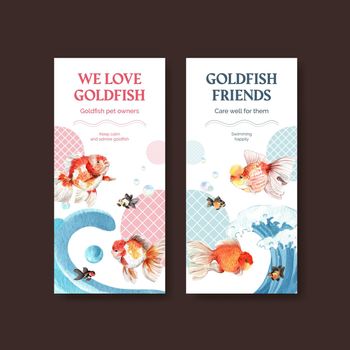 Flyer template with gold fish concept,watercolor style.