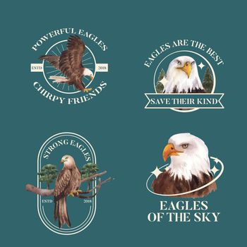 Logo template with bald eagle concept,watercolor style.
