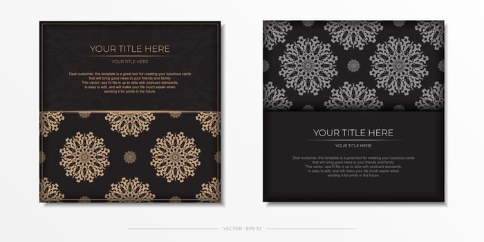 Presentable Vector Ready-to-Print Black Color Postcard Design with Arabic Patterns.