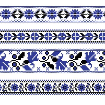 Set of Ethnic ornament pattern with cross stitch flower