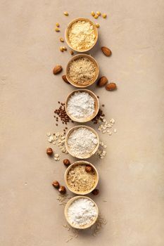Various gluten free flour (almond flour, oatmeal flour, buckwheat flour, rice flour, corn flour)