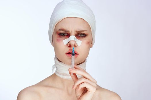 emotional woman facial injury health problems bruises pain close-up