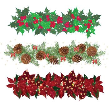 Set festive garlands of holly berry and cineraria