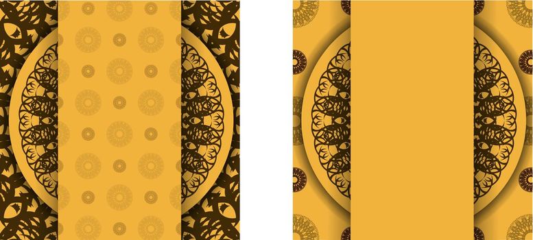 Yellow postcard with vintage brown pattern for your design.