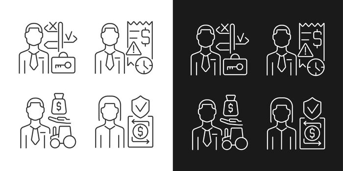 Financial occupation linear icons set for dark and light mode
