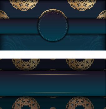 Gradient blue gradient flyer template with luxurious gold pattern print-ready.