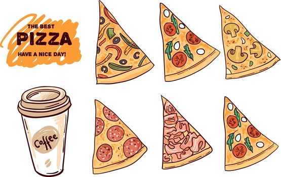 Pizza vector illustration. Hand drawn food illustration.