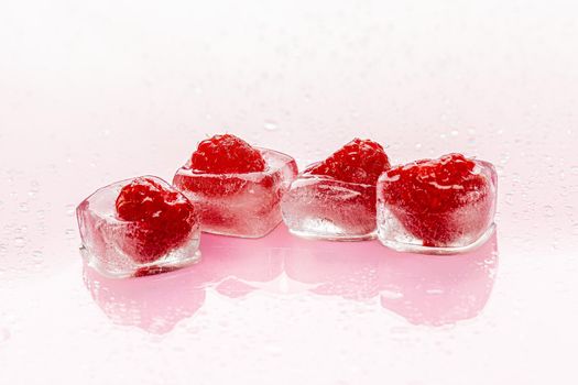 Close up of ice cubes with berries