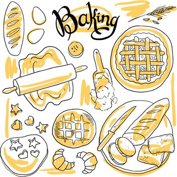 beautiful hand-draw set of baking illustration