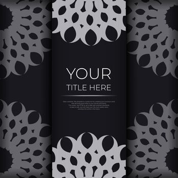 Dark invitation card design with abstract silvery ornament. Elegant and classic vector elements are great for decoration.