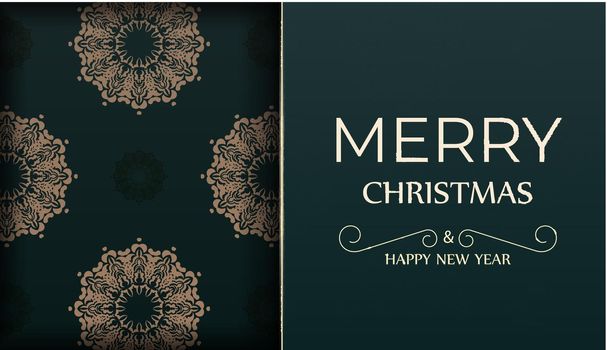 Brochure template Merry christmas dark green color with winter yellow ornament