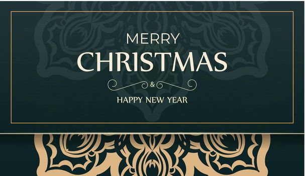 Dark green merry christmas flyer with luxury yellow ornament