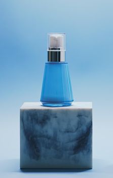 Serum bottle on blue background, luxury skincare products, beauty and cosmetics