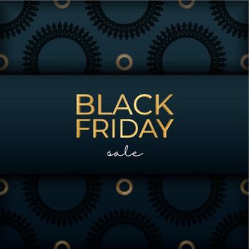 Blue friday black friday poster with geometric gold ornament