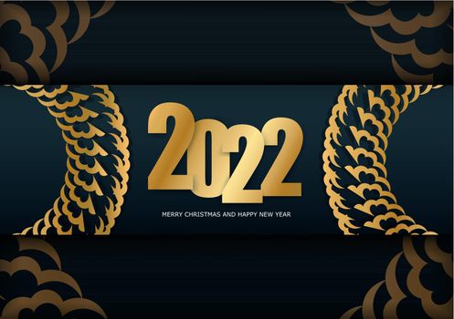 Holiday Flyer 2022 Merry Christmas Dark Blue with Abstract Gold Ornament