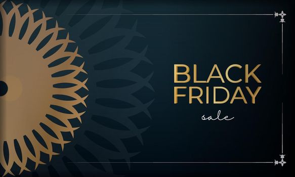 Baner For black friday in blue with abstract gold ornament