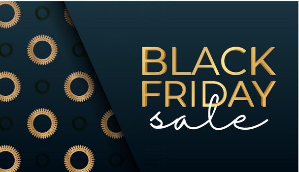 Advertising black friday in blue with round gold pattern