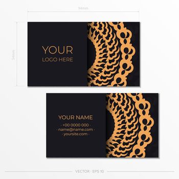 Black presentable Business cards. Decorative business card ornaments, oriental pattern, illustration.