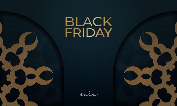 Blue friday black friday poster with vintage gold pattern