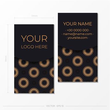 Ready-to-print business card design with luxurious patterns. Black business card set with vintage ornaments.
