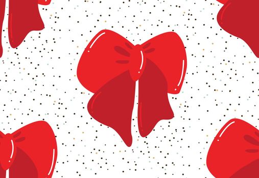 Seamless vector pattern with red bows and argyle elements on white background.
