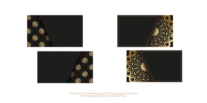 Black business business card with golden vintage ornament