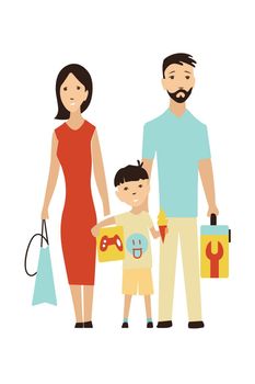 Vector cartoon Shopping People with Bags Set Sale in Shop Concept Element