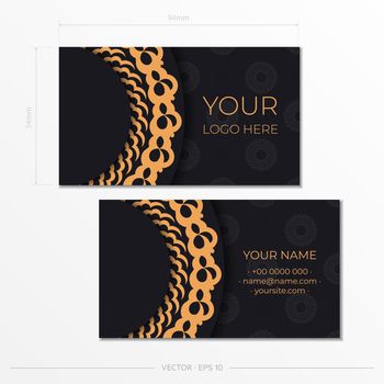 Template Black Presentable Business Cards. Decorative business card ornaments, oriental pattern, illustration.
